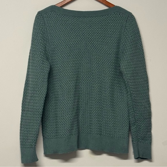 LL Bean Basketweave Sweater Boatneck Green - Picture 3 of 6